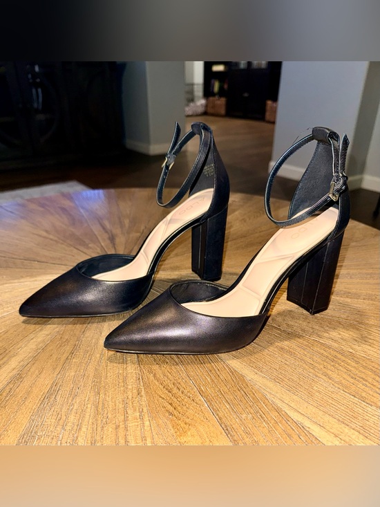Aldo Shoes - Aldo Black Pointed-Toe Ankle-Strap Block Heels, size 8